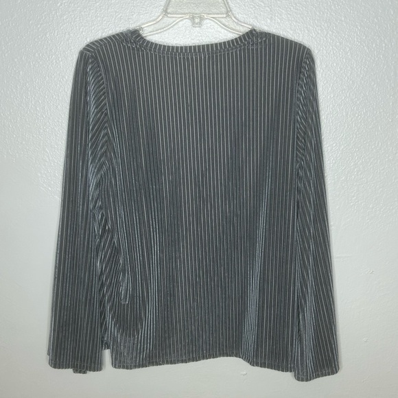 Dantelle Gray Crushed Velvet Striped Long Sleeve Top - Picture 4 of 5